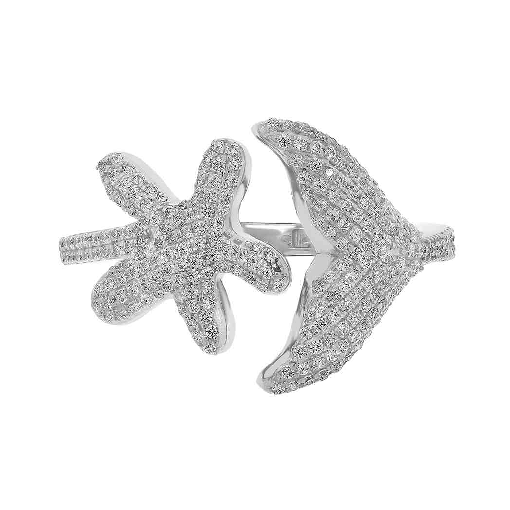 Whale Tale & Star Fish Open Ring LR12337A